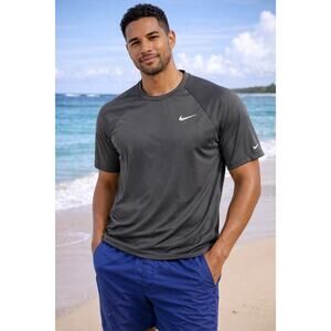 Nike Swim Hydroguard Essential Sz L Dark Gray Men's Short-Sleeve Top UPF 40+